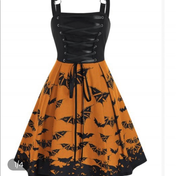 dressfo Dresses & Skirts - Lace up, bat print high waist A line cami dress